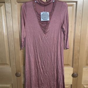 NWT rose pink long sleeve dress with High neck